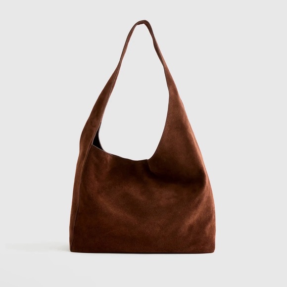 Quince Handbags - Quince Italian Suede Slouchy Shoulder Bag in Chocolate Brown with Dust Bag